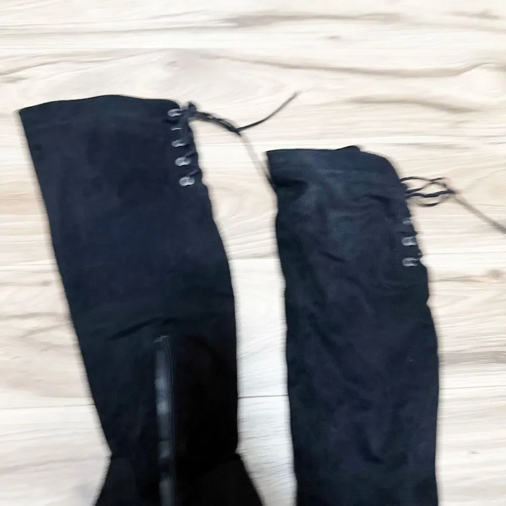 ALDO | Black Riding Style Lace Back‎ Over Knee Tall Boots Faux Suede | Size 9